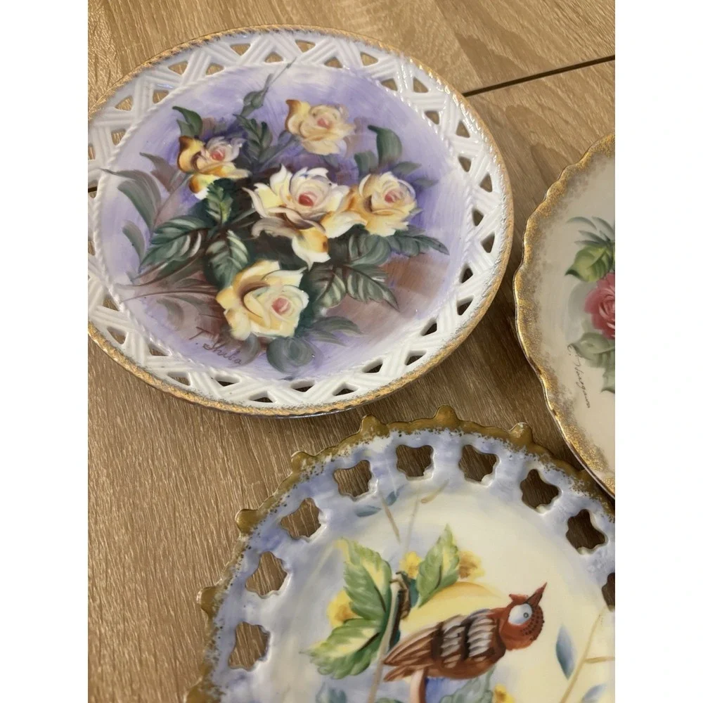 Vintage Mid-Century Japanese Reticulated Decorative Wall 3Plates Norleans Ucagco